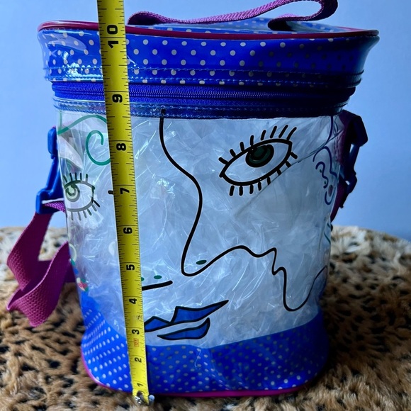 Whimsical Face Clear PVC Crossbody Bag – Blue/Polka Dot, 10” Tall - Picture 5 of 8